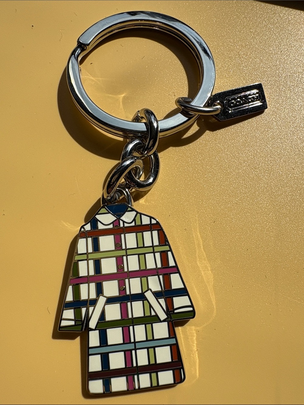 Coach Tattersall Multicolor Plaid Coat Keychain Charm